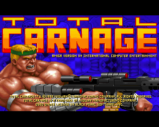 Total Carnage title screen for Amiga CD32